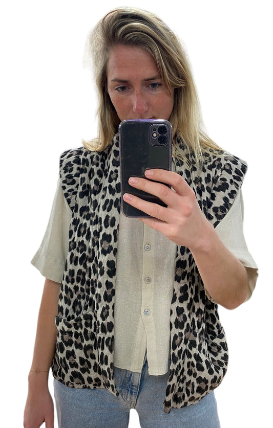 Veste sans manche léopard - double gaze de coton